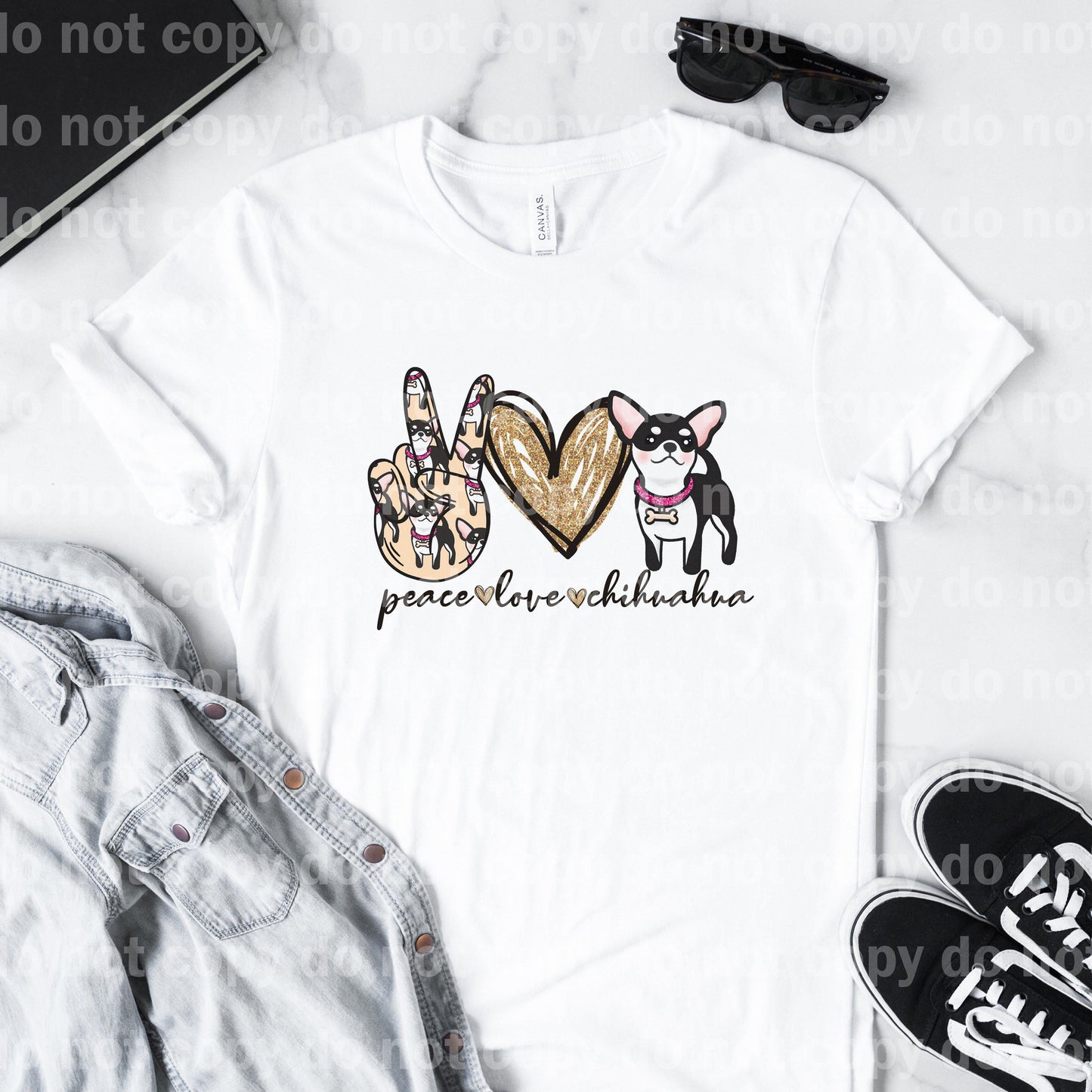 Peace Love Chihuahua Black and White Sublimation Print