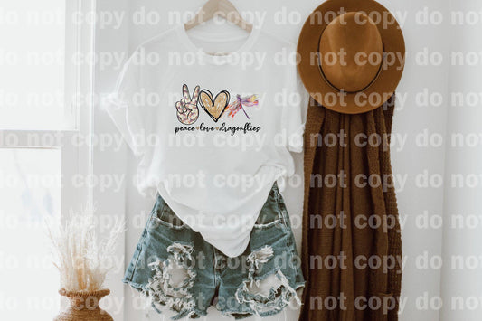 Peace Love Dragonflies Gold Sublimation Print