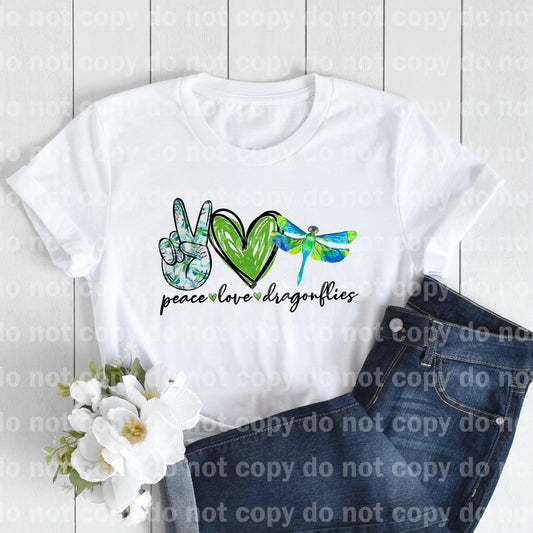Peace Love Dragonflies Green Sublimation Print