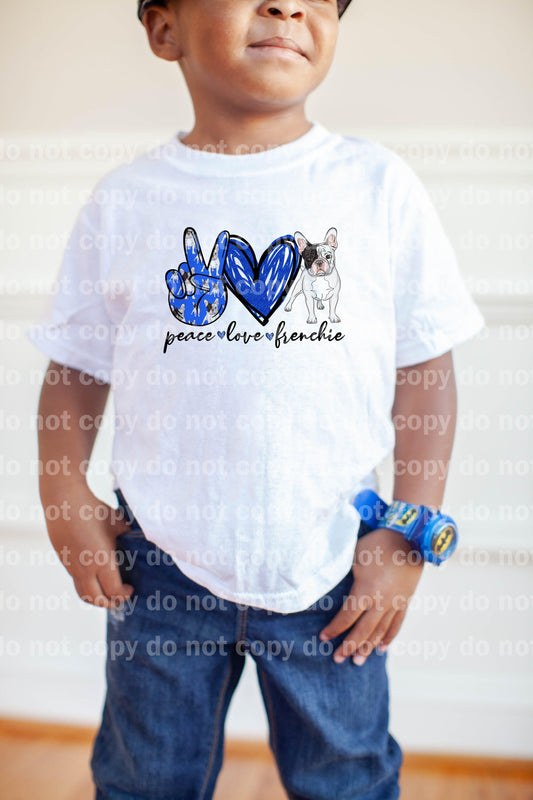 Peace Love Frenchie Blue Sublimation Print