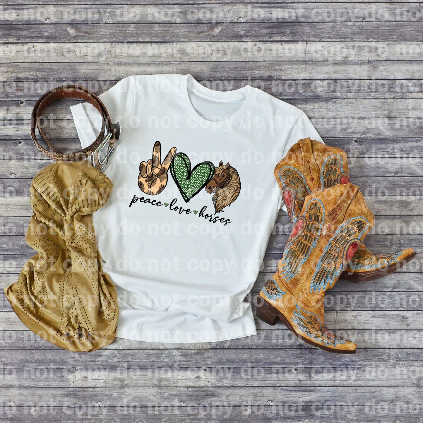 Peace Love Horses Green Sublimation Print