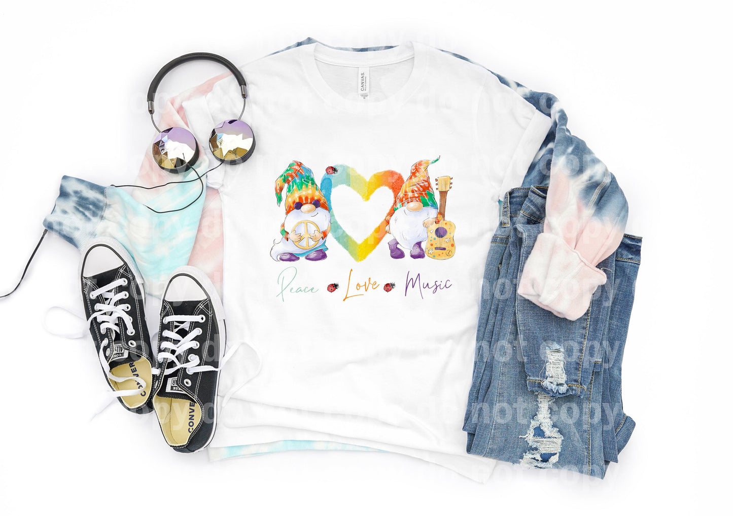 Peace Love Music Gnome Sublimation print