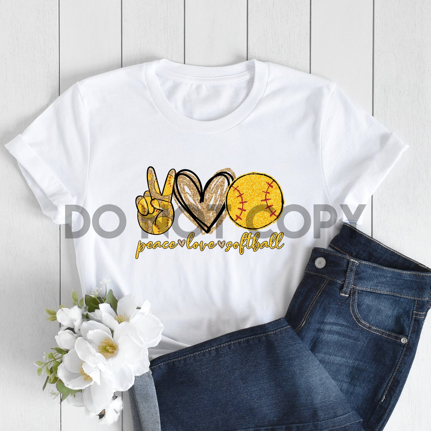 Peace Love Softball Gold Sublimation print