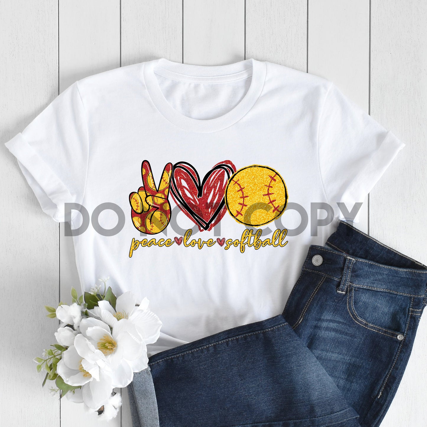 Peace Love Softball Yellow Red Sublimation print