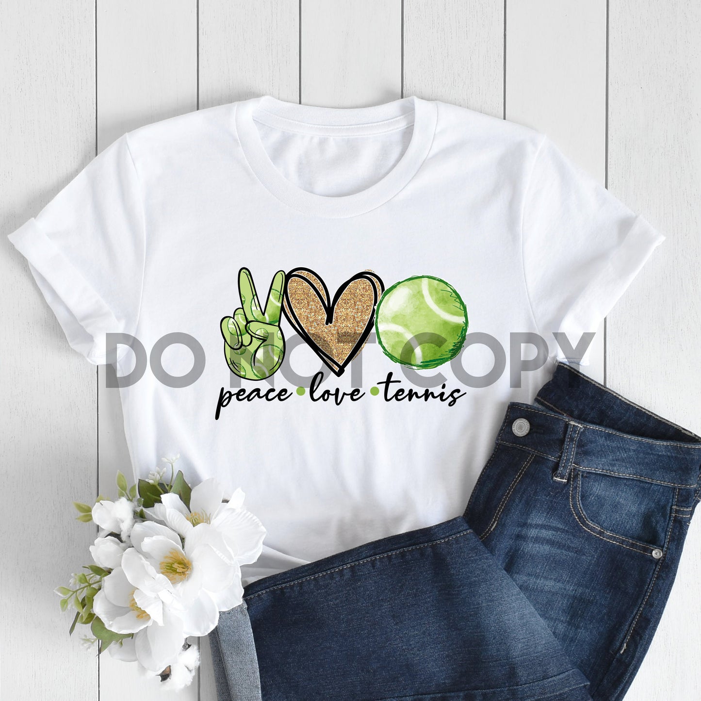 Peace Love Tennis Glitter Heart Sublimation Print