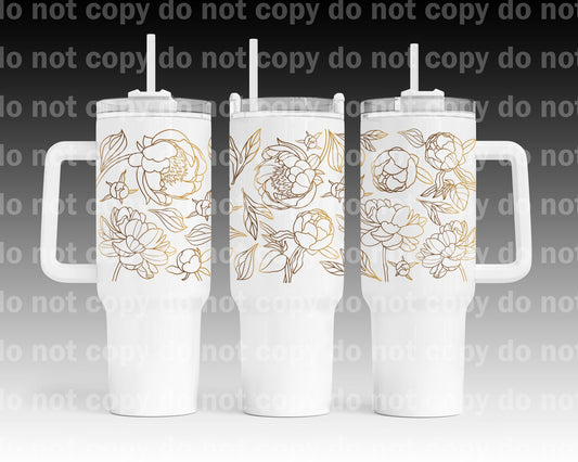 Peonies Gold Flowers 40oz Cup Wrap with Matching Handle Print