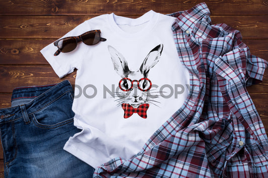 Plaid unisex glasses bowtie easter bunny watercolor art sublimation print