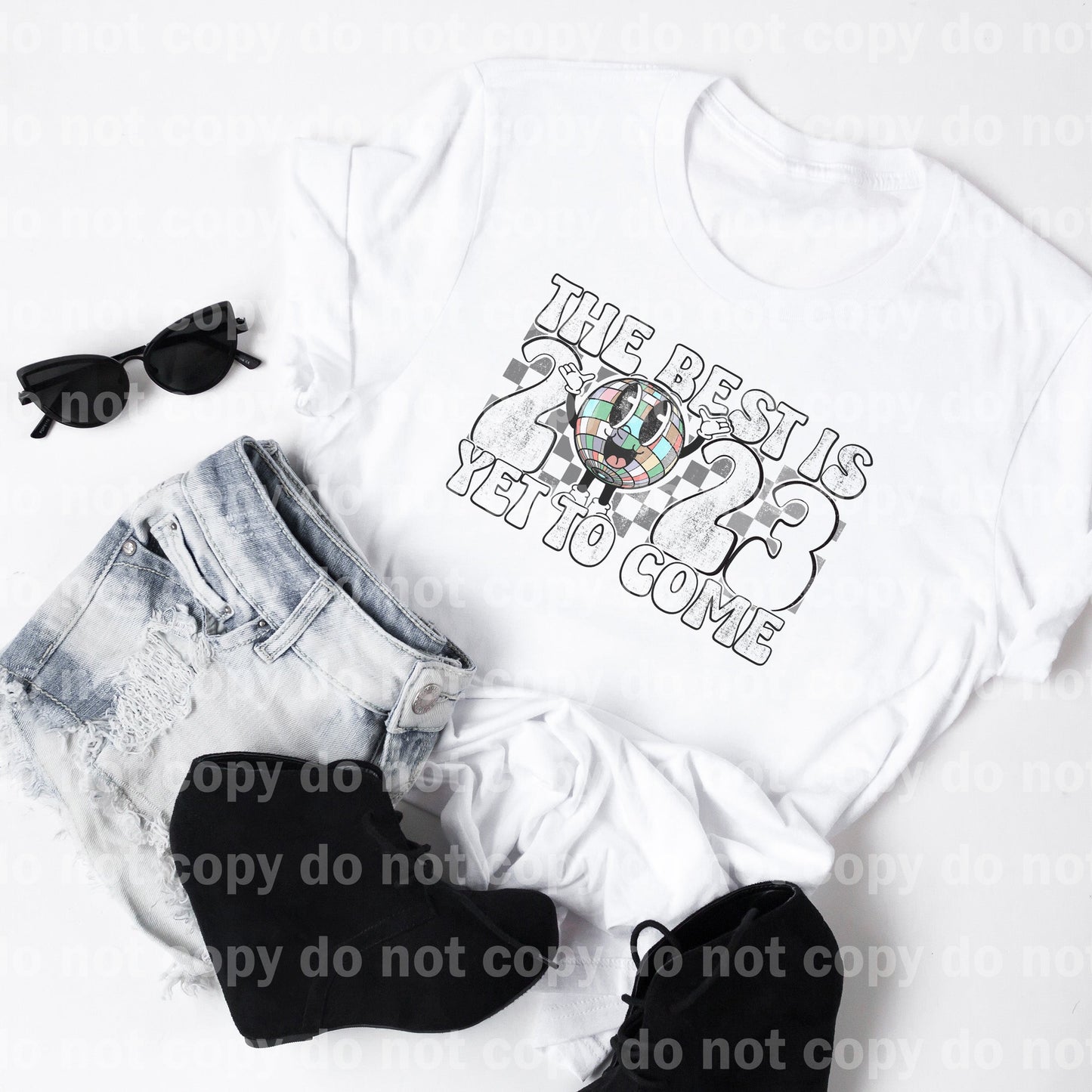 The Best Is 2023 Yet To Come White Disco Ball Distressed Dream Print or Sublimation Print