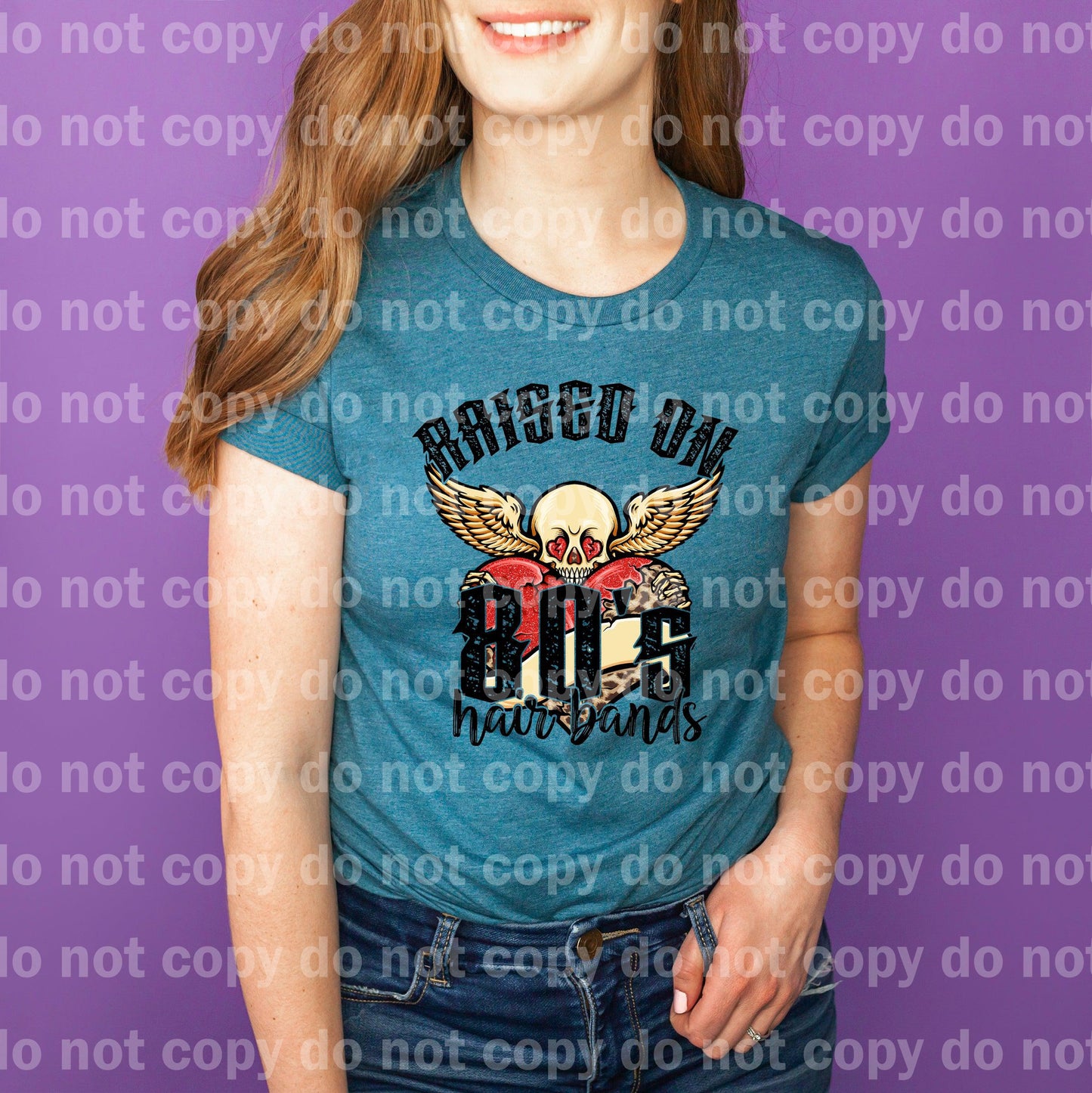 Raised on 80s Hair Bands Skull Heart Wings Dream print transfer