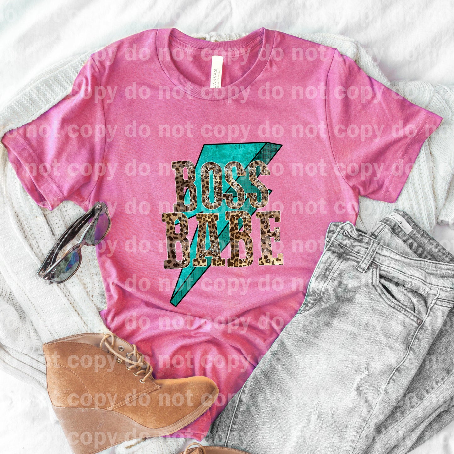 Boss Babe Turquoise And Leopard Lightning Bolt Dream print transfer