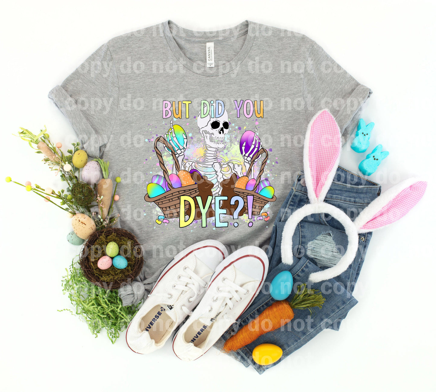 But Did You Dye Skeleton Basket of Easter Eggs Dream print transfer