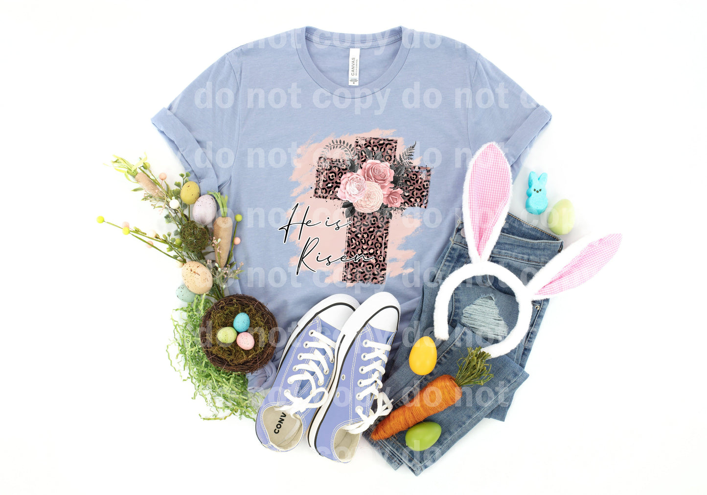 He is Risen Floral Leopard Cross Dream print transfer