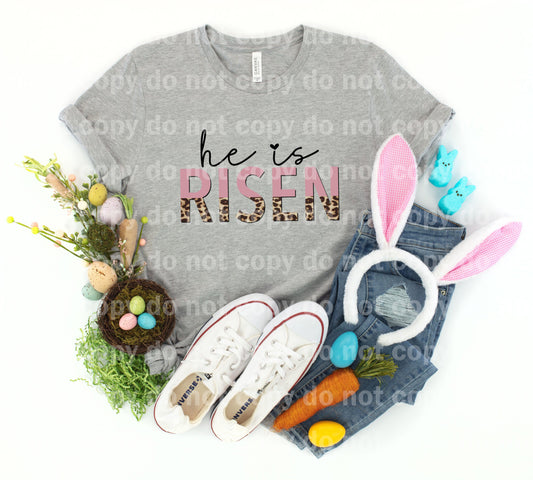 He is Risen Pink and Leopard Typography Dream print transfer