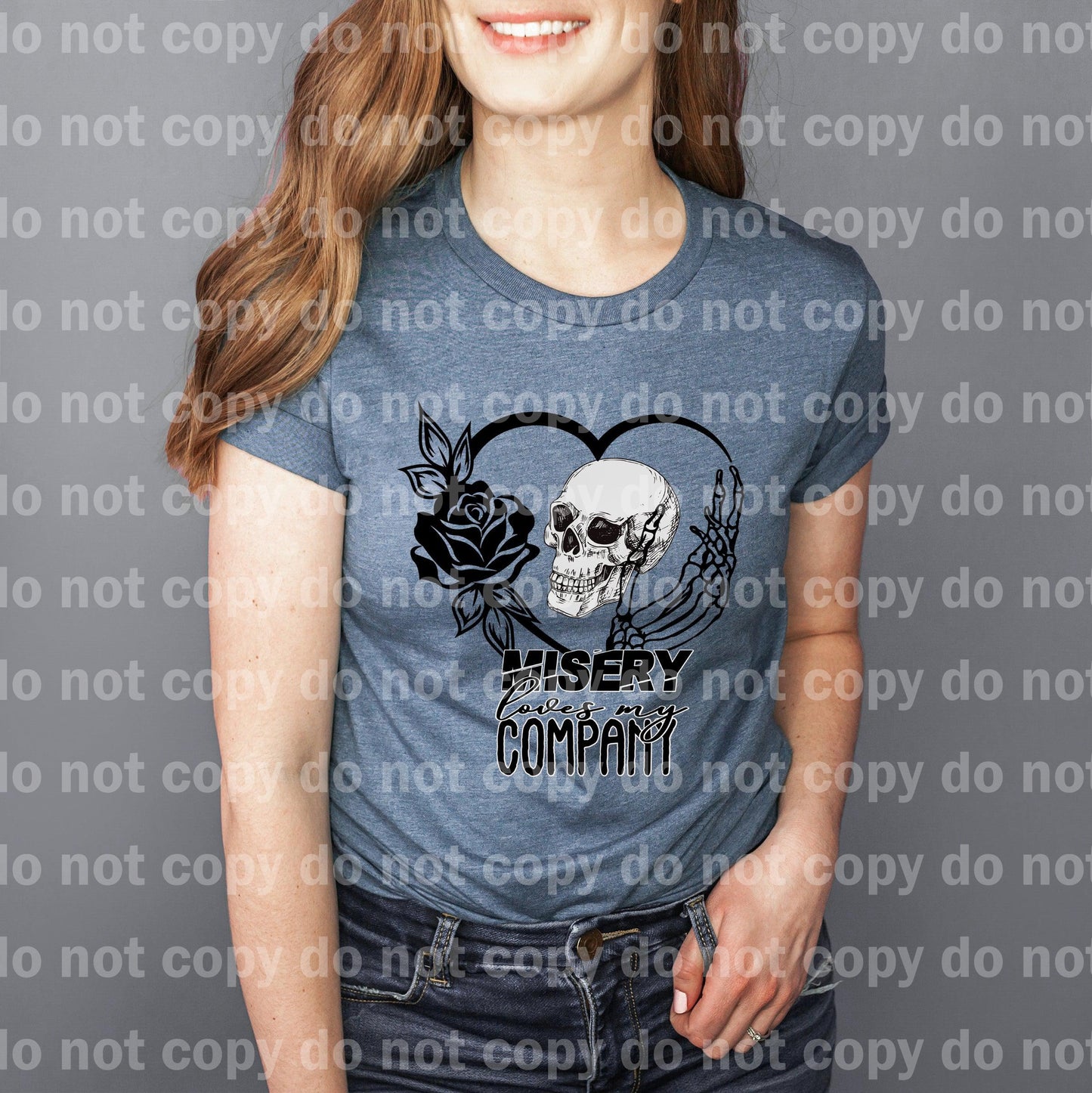 Misery Loves My Company Heart Skull Flower Dream print transfer