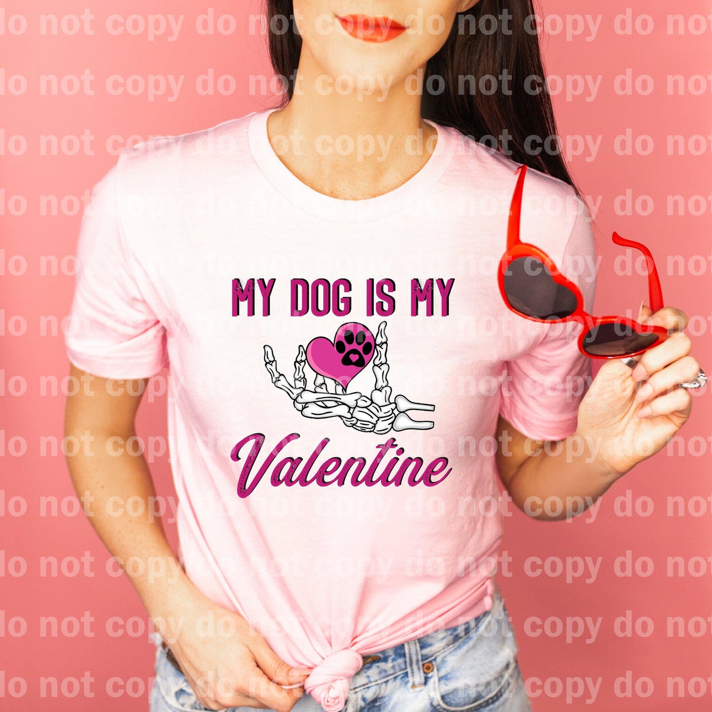 My Dog Is My Valentine Heart Paw Skeleton Dream print transfer