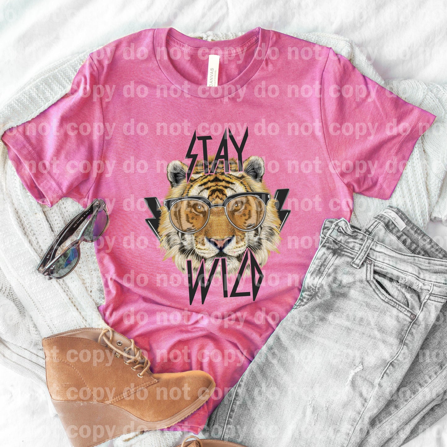 Stay Wild Tiger with Eye Glasses Dream print transfer