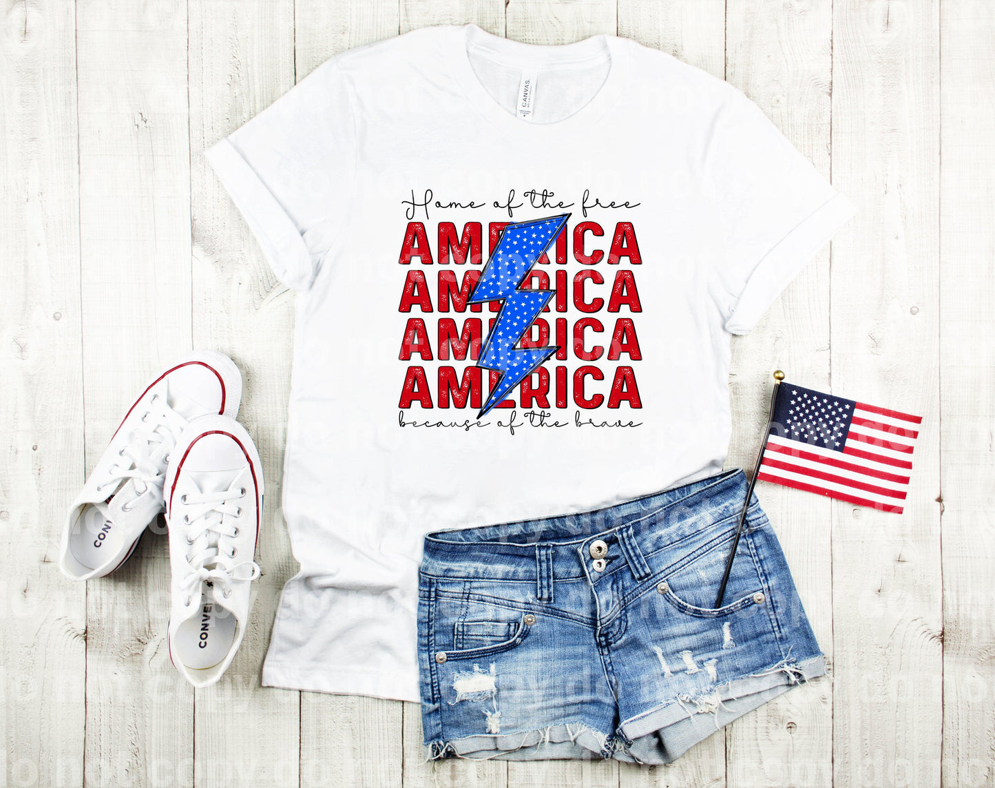 Home Of The Free Because Of The Brave America Word Stacked Lightning Bolt Dream Print or Sublimation Print