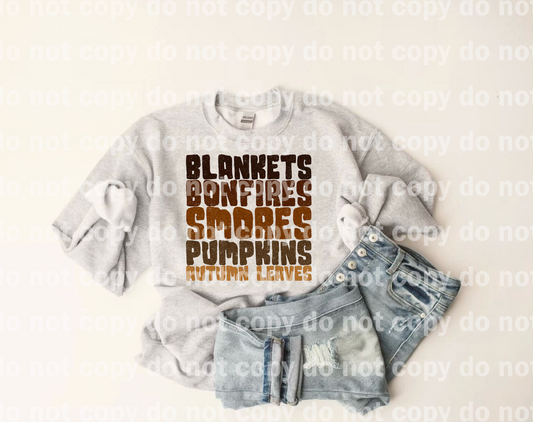 Blankets Bonfires Smores Pumpkins Autumn Leaves Full Color/One Color Dream Print or Sublimation Print