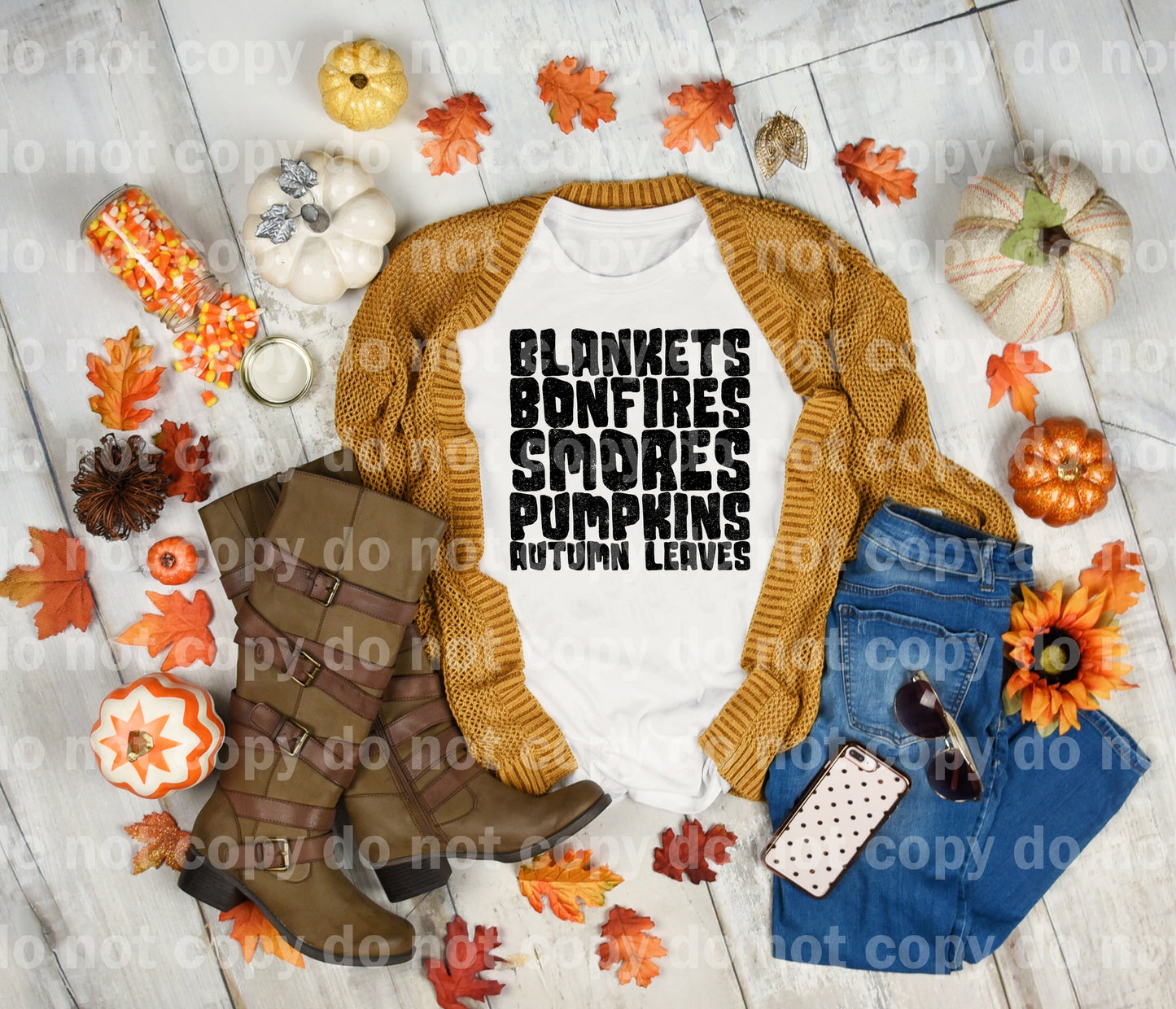 Blankets Bonfires Smores Pumpkins Autumn Leaves Full Color/One Color Dream Print or Sublimation Print