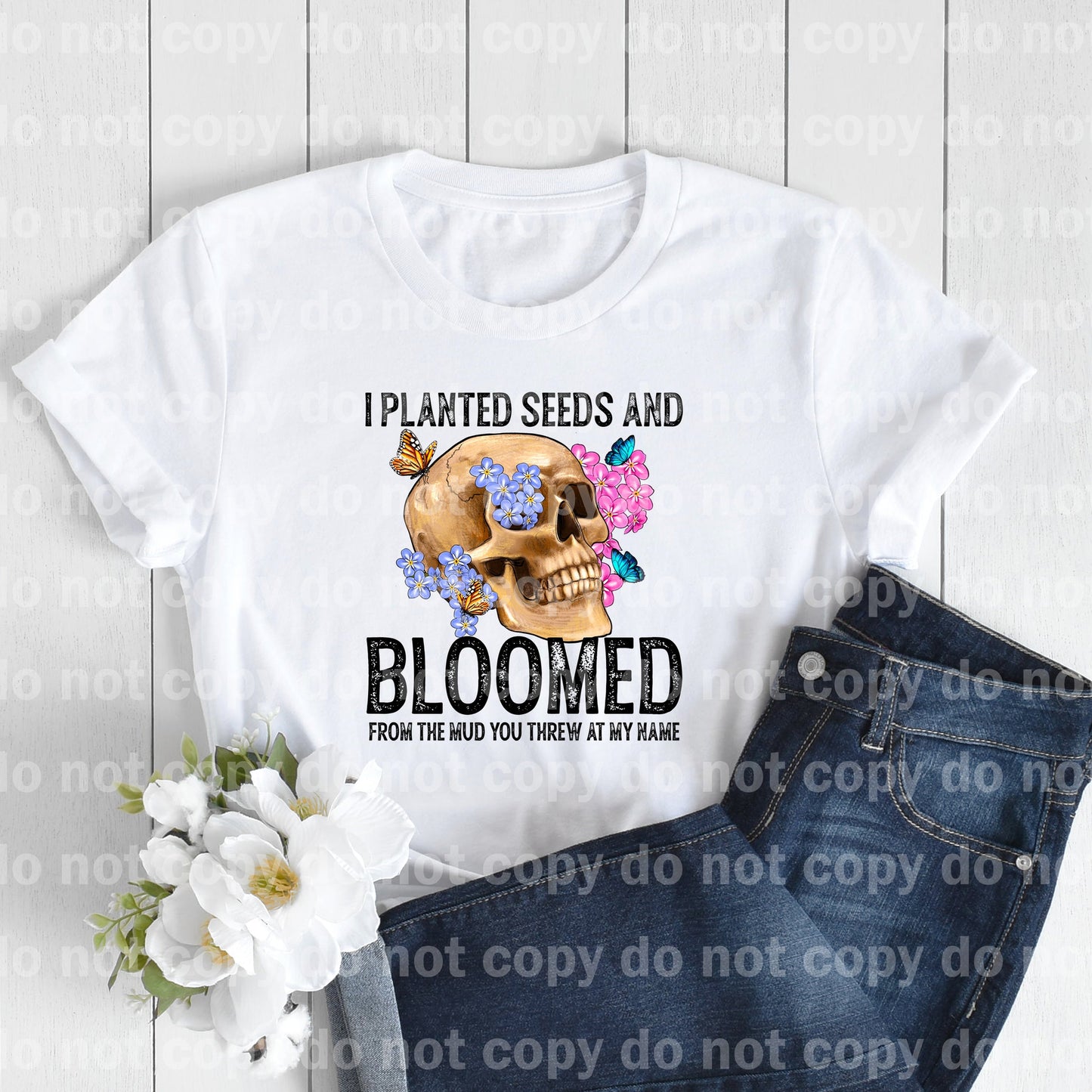 I Planted Seeds And Bloomed Black Skull Distressed Dream Print or Sublimation Print