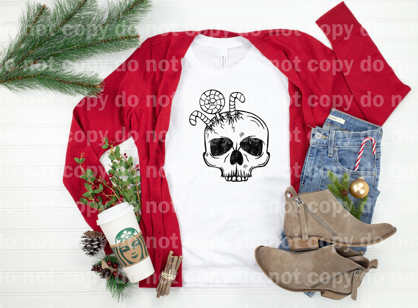 Candy Cane Skellie Distressed Full Color/One Color Dream Print or Sublimation Print