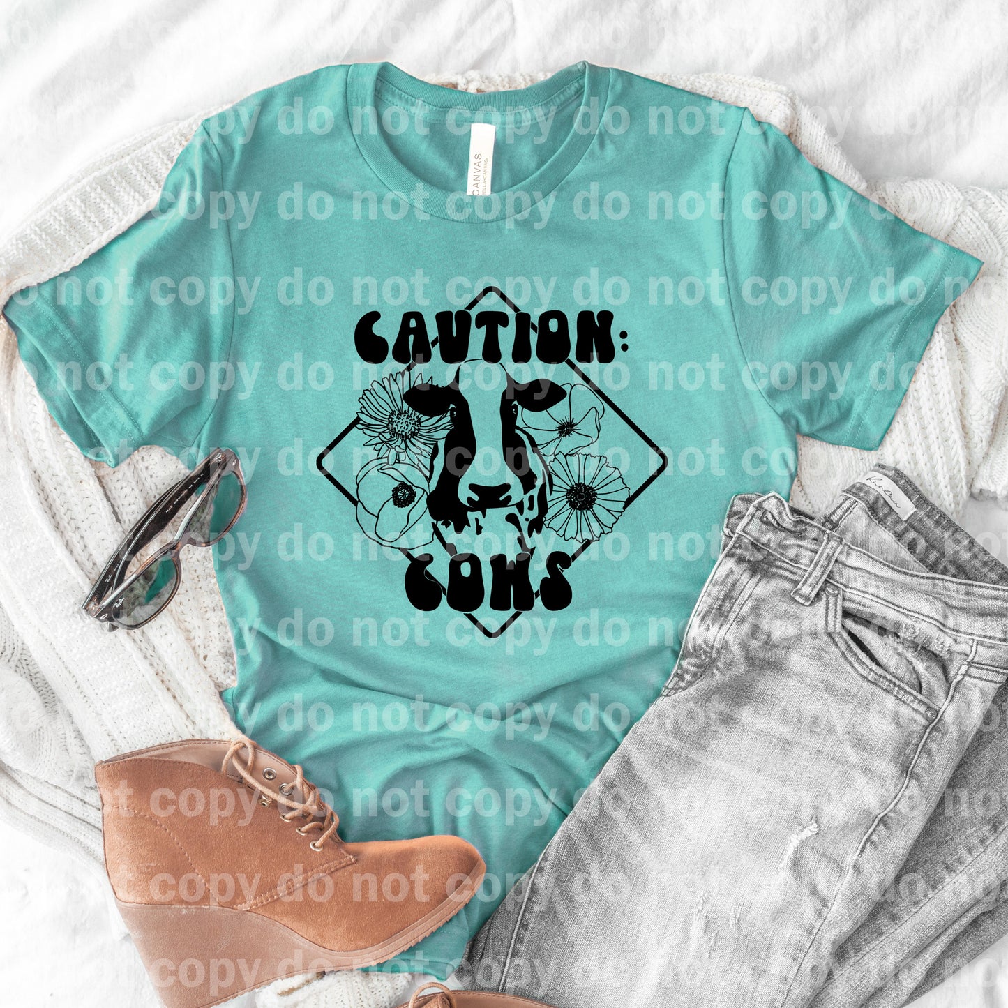 Caution Cow Floral Dream Print or Sublimation Print