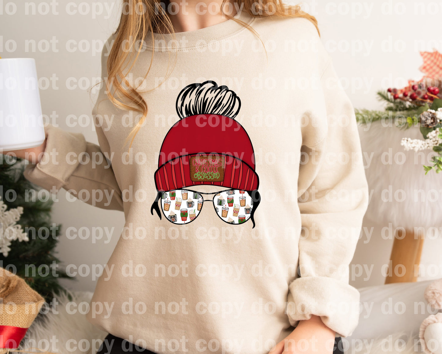 Christmas And Coffee Obsessed Beanie Bun Dream Print or Sublimation Print