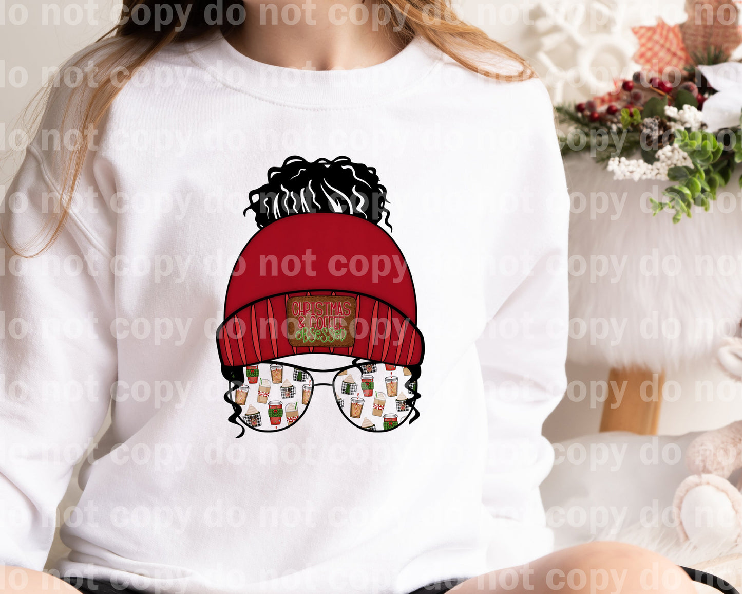 Christmas And Coffee Obsessed Beanie Curly Dream Print or Sublimation Print