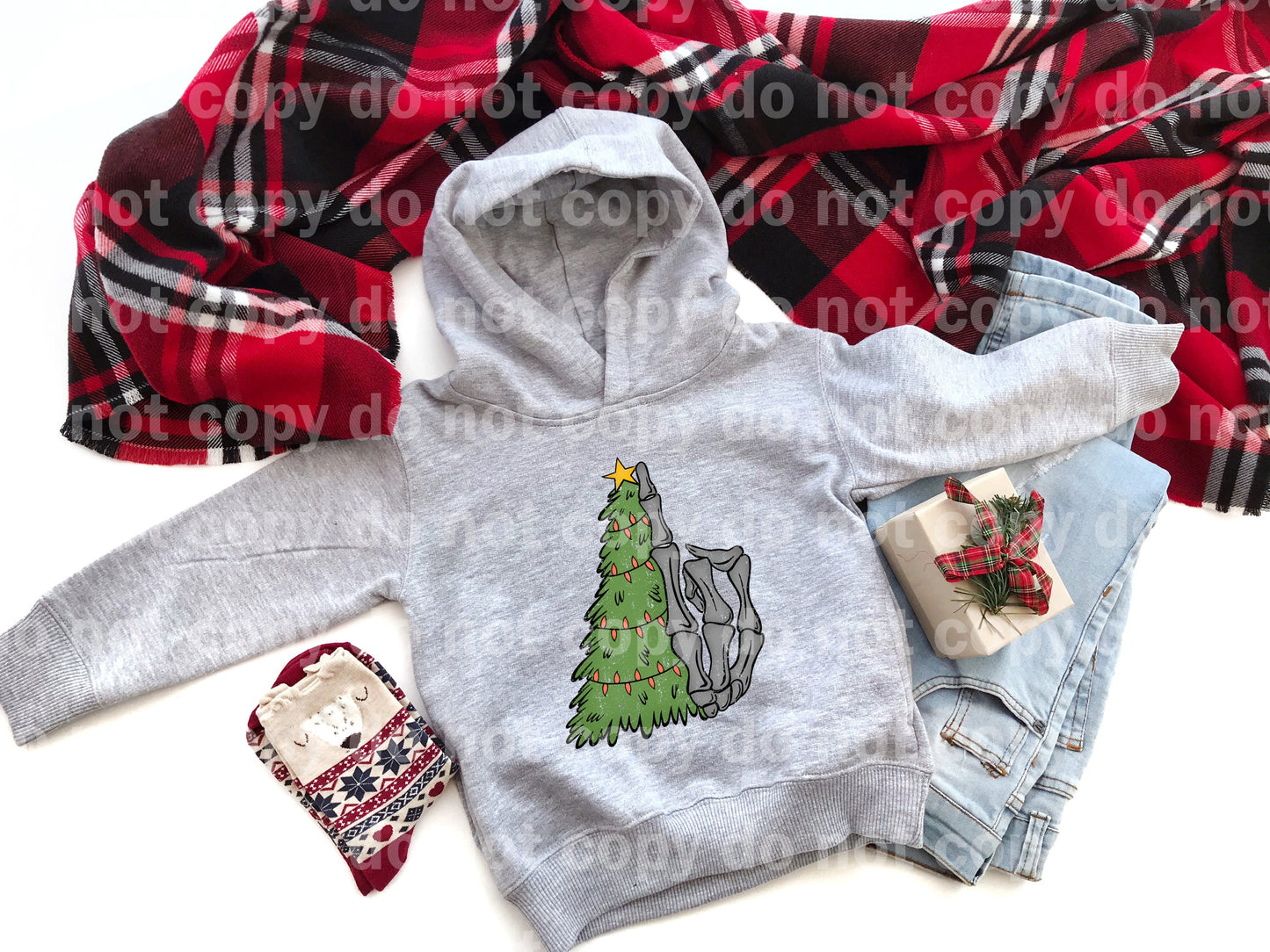 Christmas Tree And Skellie Hand Distressed Full Color/One Color Dream Print or Sublimation Print