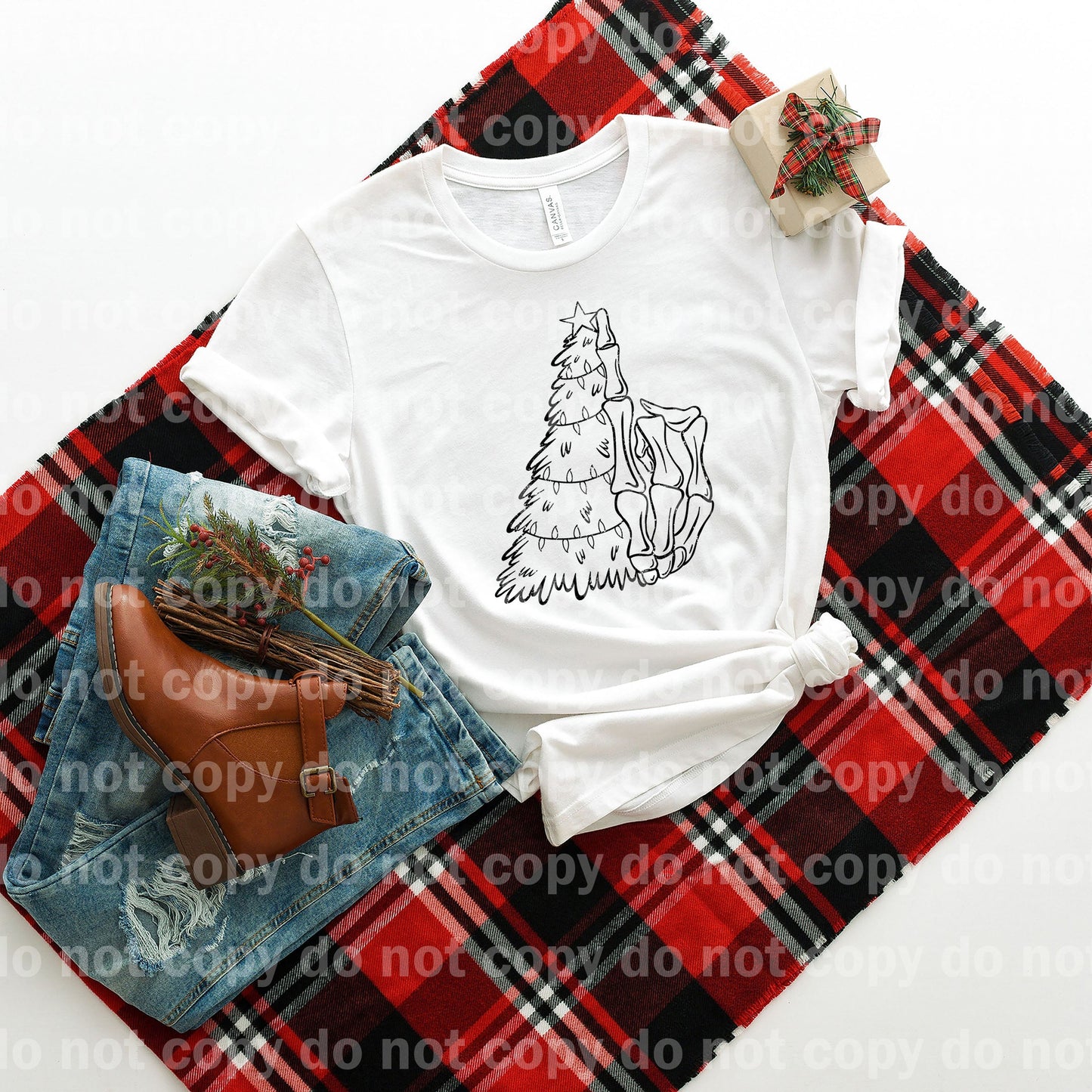 Christmas Tree And Skellie Hand Distressed Full Color/One Color Dream Print or Sublimation Print