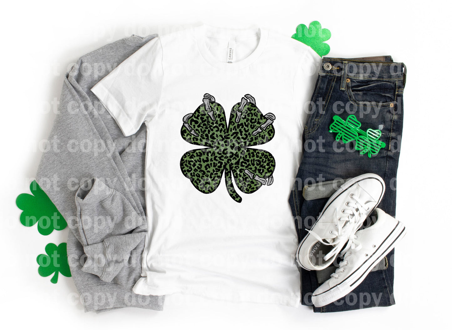 Clover Leaf Skellie Leopard Print Distressed Full Color/One Color Dream Print or Sublimation Print