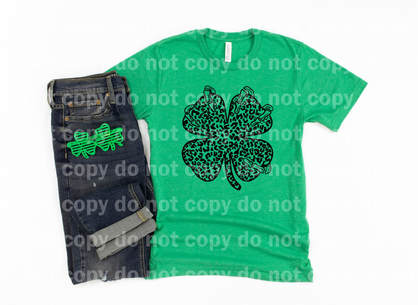 Clover Leaf Skellie Leopard Print Distressed Full Color/One Color Dream Print or Sublimation Print