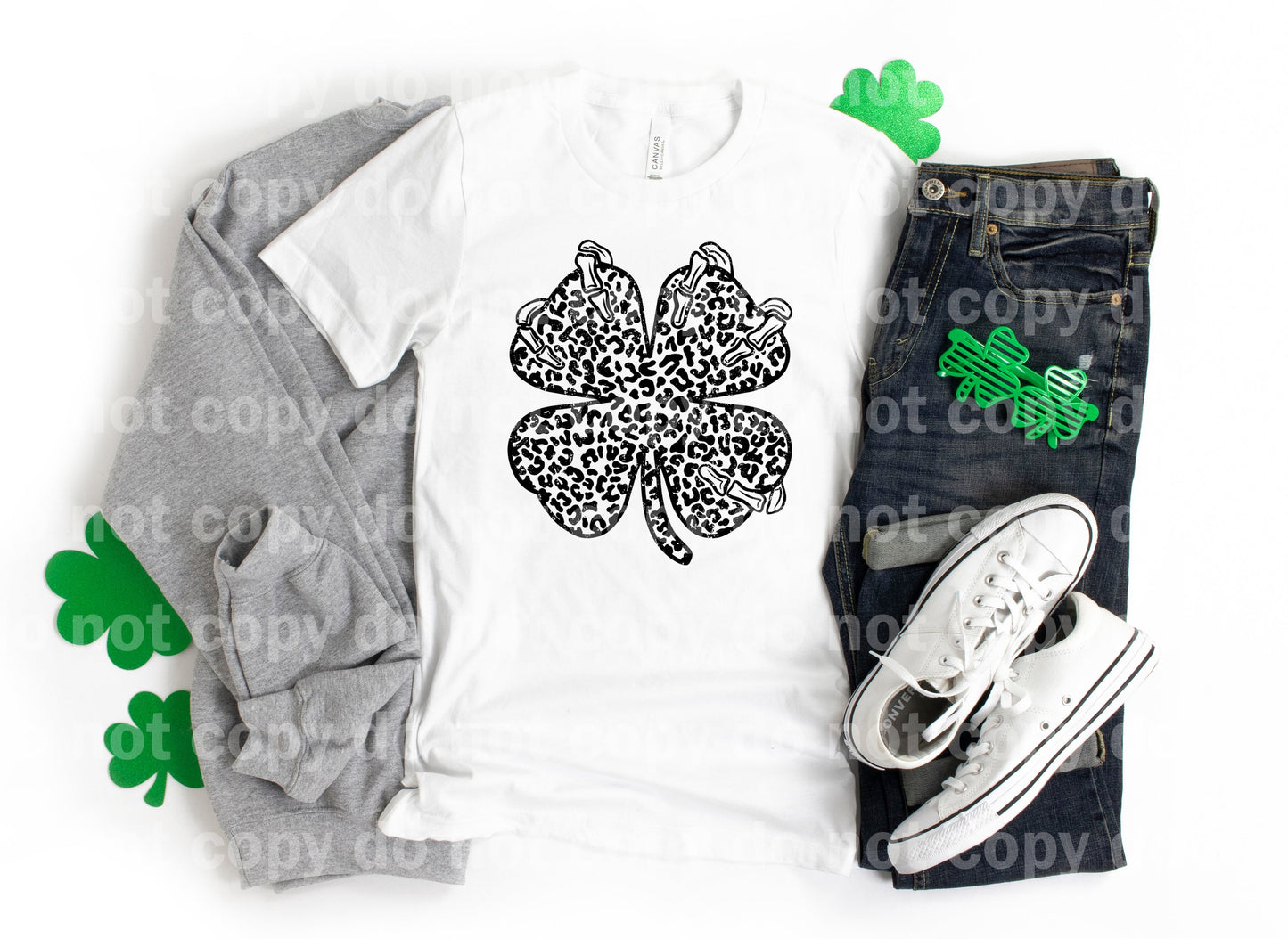Clover Leaf Skellie Leopard Print Distressed Full Color/One Color Dream Print or Sublimation Print