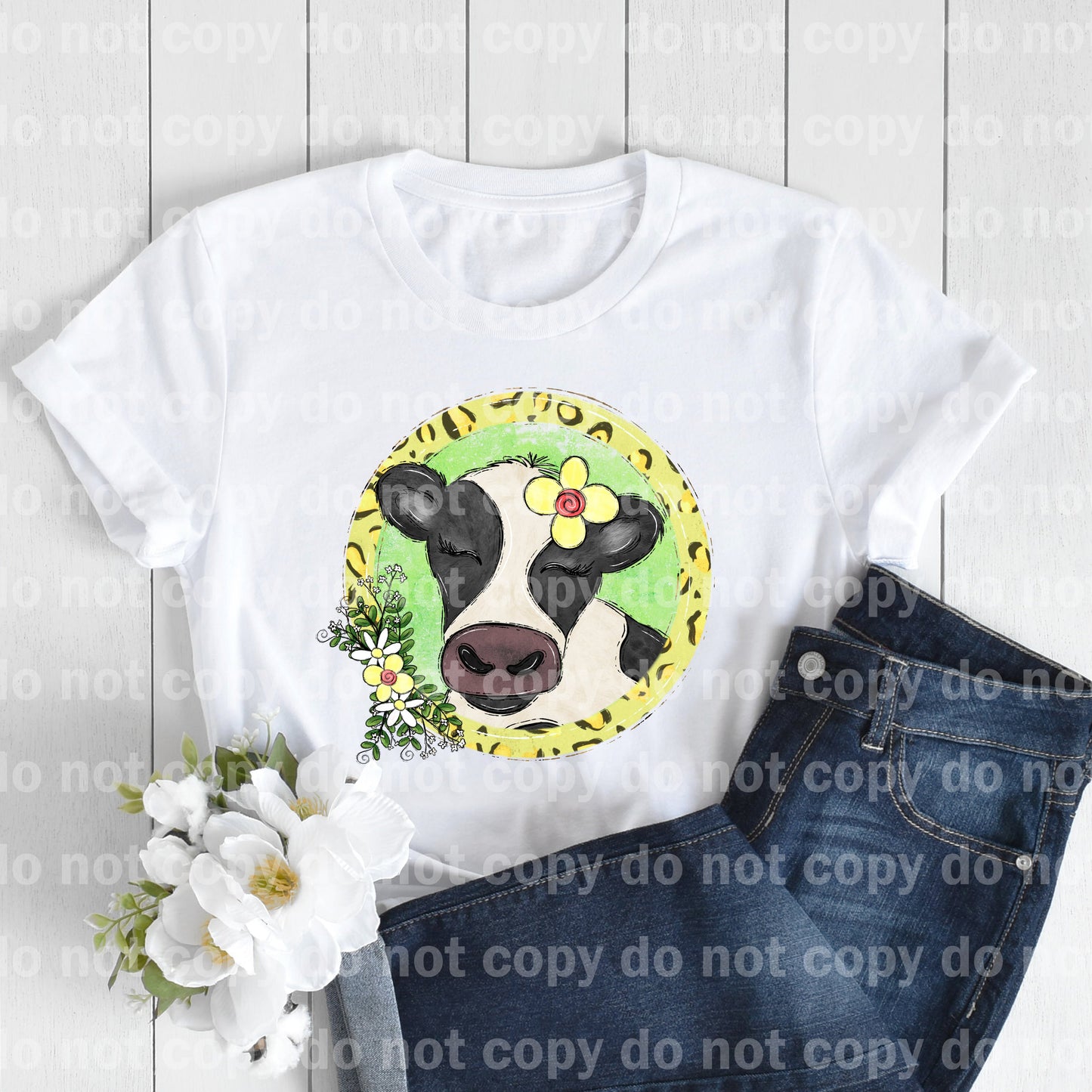 Cow With Flowers Round Dream Print or Sublimation Print