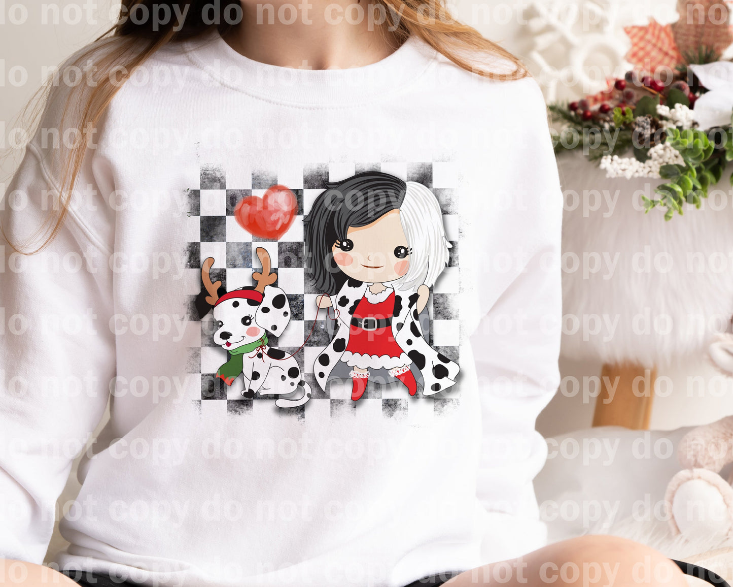 Dalmatian Puppy And Fur Woman Checkered Dream Print or Sublimation Print