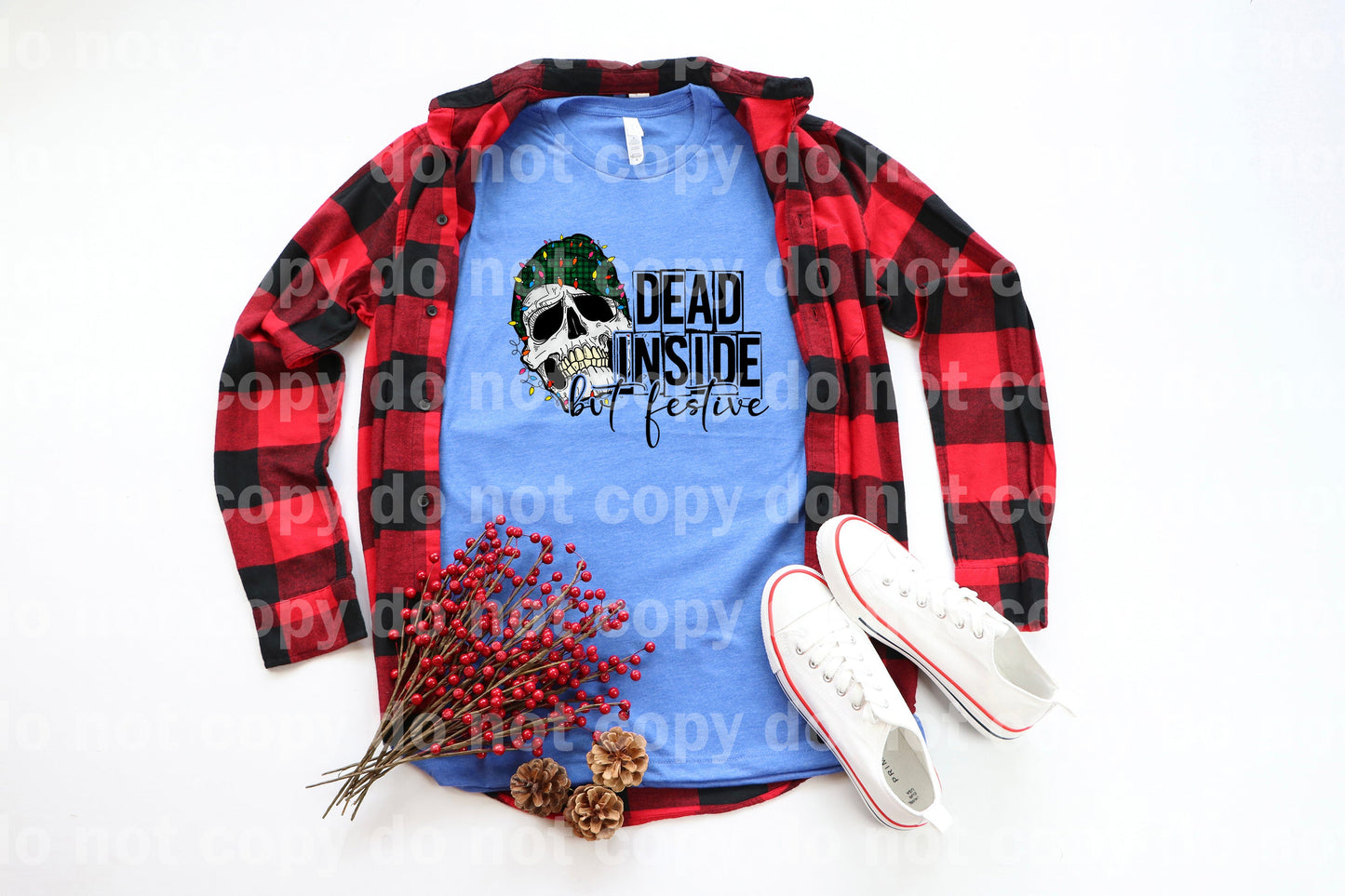 Dead Inside But Festive Skull With Christmas Lights Dream Print or Sublimation Print