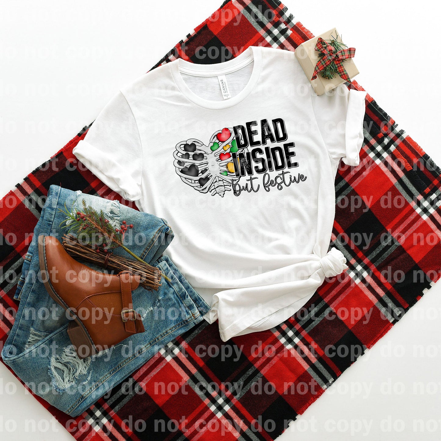 Dead Inside But Festive With Black Hearts Dream Print or Sublimation Print
