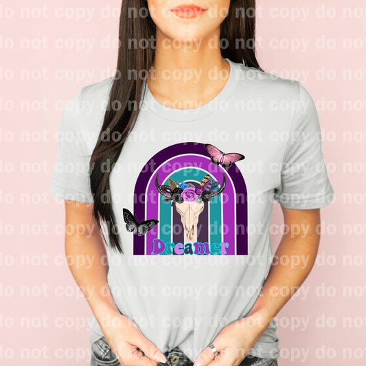 Dreamer Purple Rainbow Butterfly Bull Skull Dream print transfer
