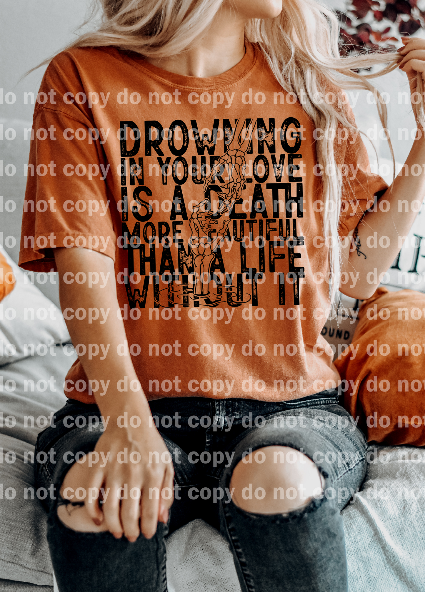 Drowning In Your Love Is A Death More Beautiful Than A Life Without It Skellie Hand Distressed Dream Print or Sublimation Print