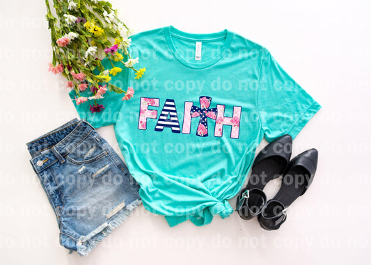 Faith Cross Floral Stripe Pattern Dark Pink Pale Pink Navy Blue Dream print transfer
