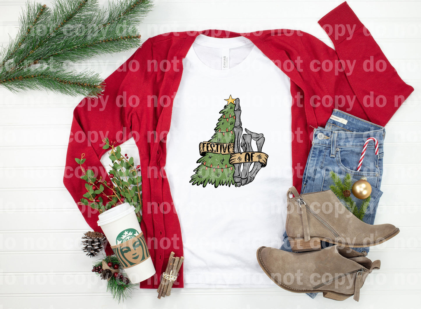 Festive AF Christmas Tree And Skellie Hand Distressed Full Color/One Color Dream Print or Sublimation Print