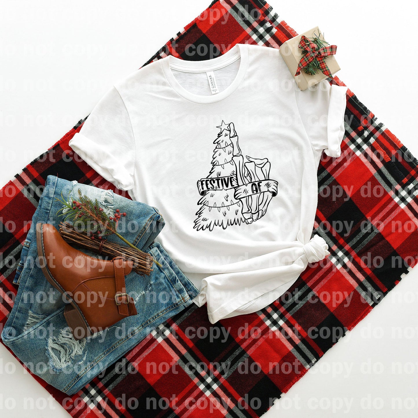 Festive AF Christmas Tree And Skellie Hand Full Color/One Color Dream Print or Sublimation Print