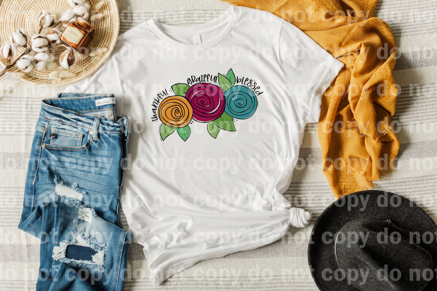 Thankful Grateful Blessed Floral Dream Print or Sublimation Print