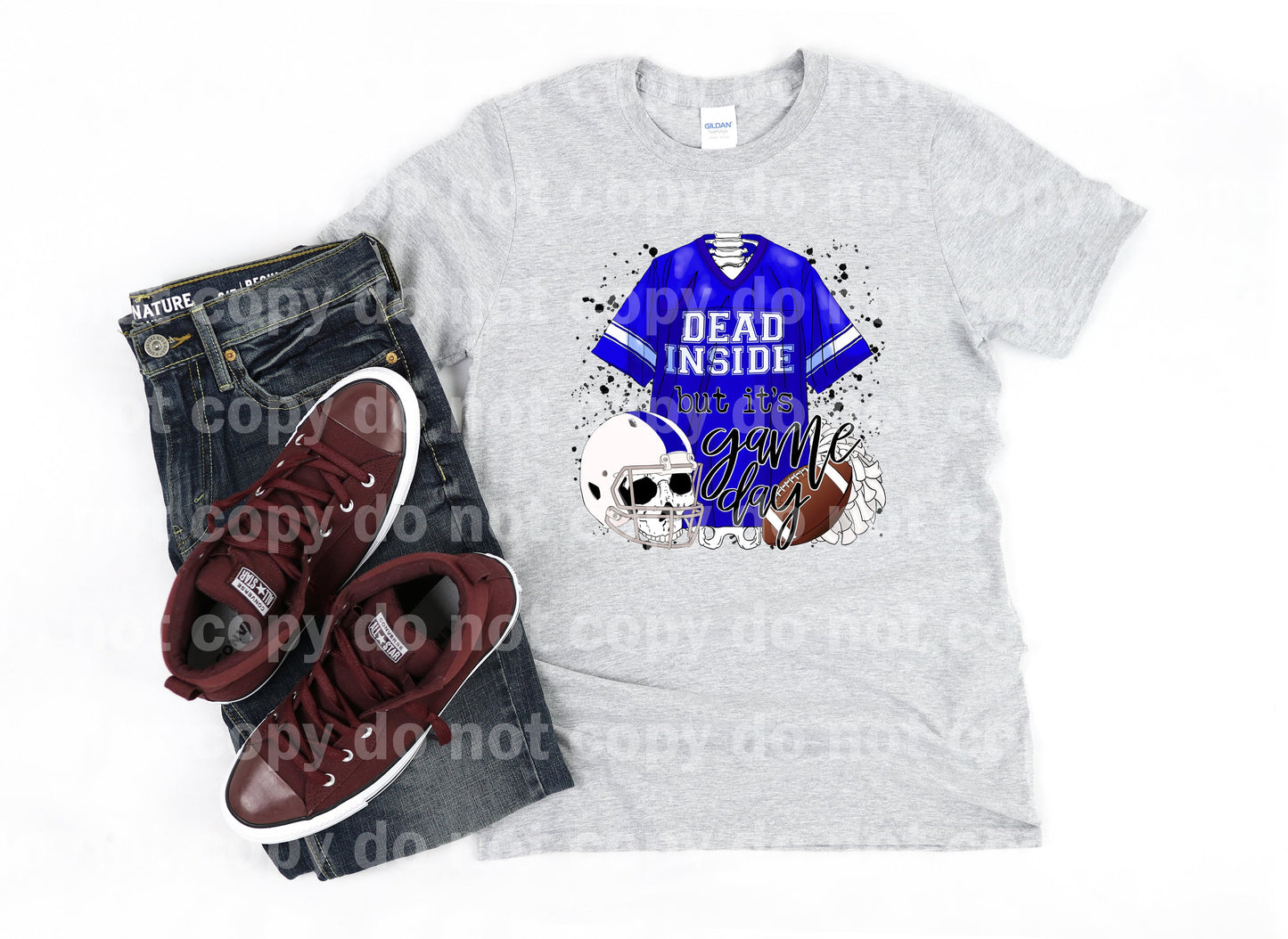 Dead Inside But It's Game Day Blue And White Dream Print or Sublimation Print