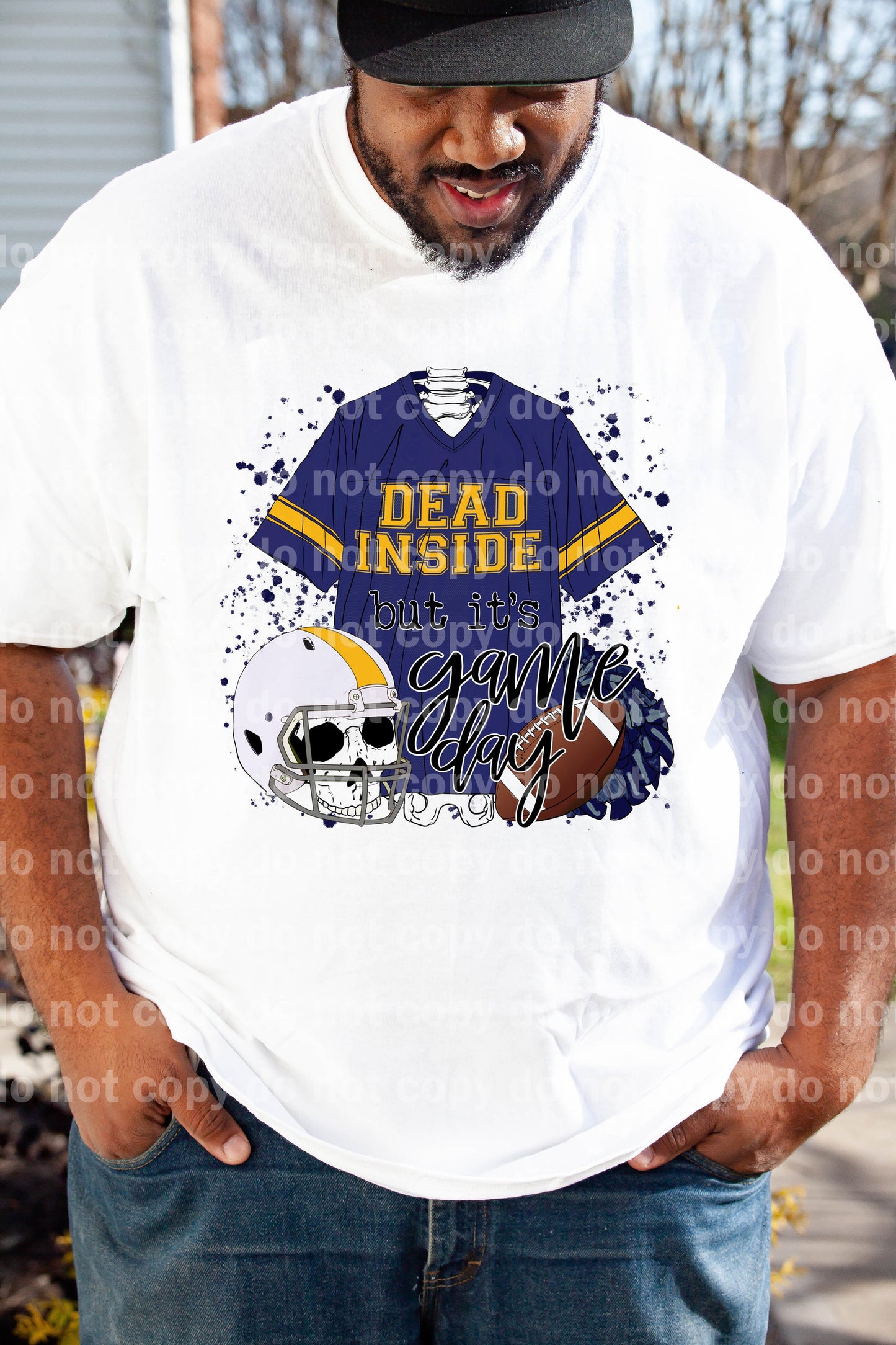 Dead Inside But It's Game Day Navy Blue And Yellow Dream Print or Sublimation Print