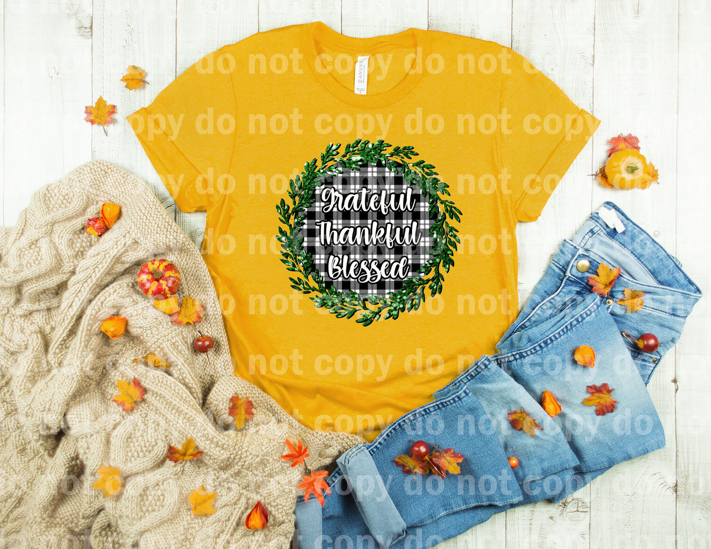 Grateful Thankful Blessed Wreath White Black Plaid Dream Print or Sublimation Print