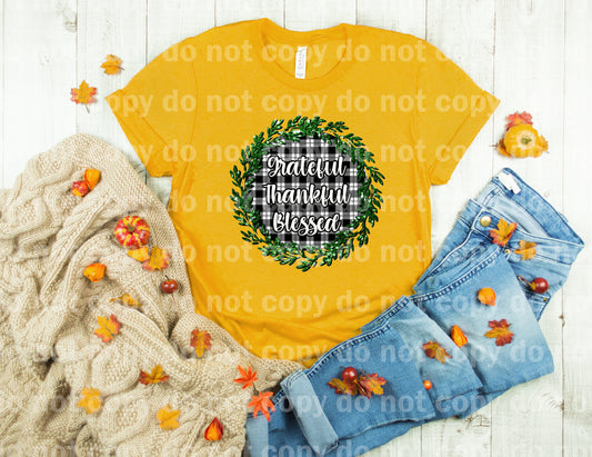 Grateful Thankful Blessed Wreath White Black Plaid Dream Print or Sublimation Print