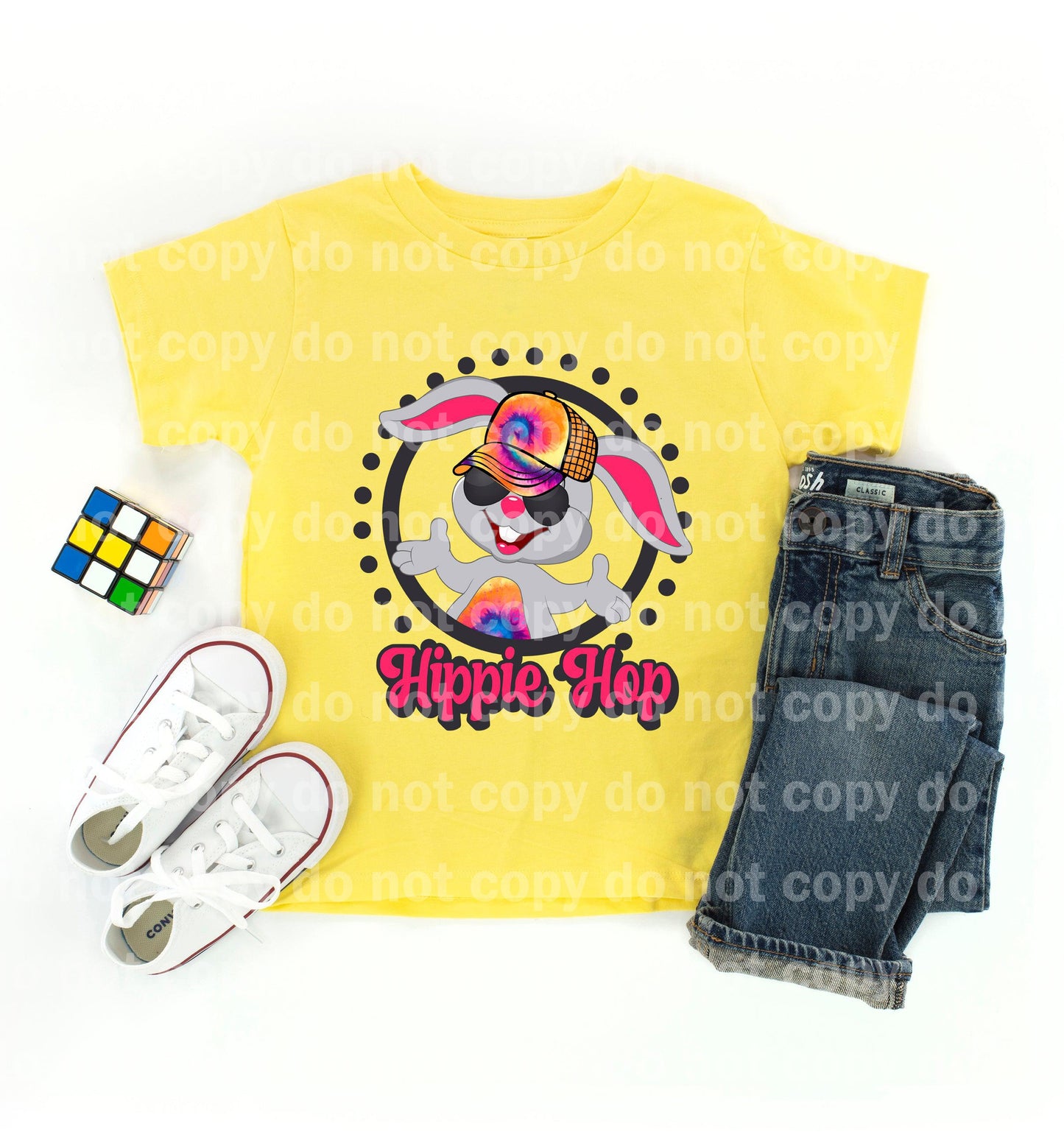 Grey Bunny Hippie Hop Dream print transfer