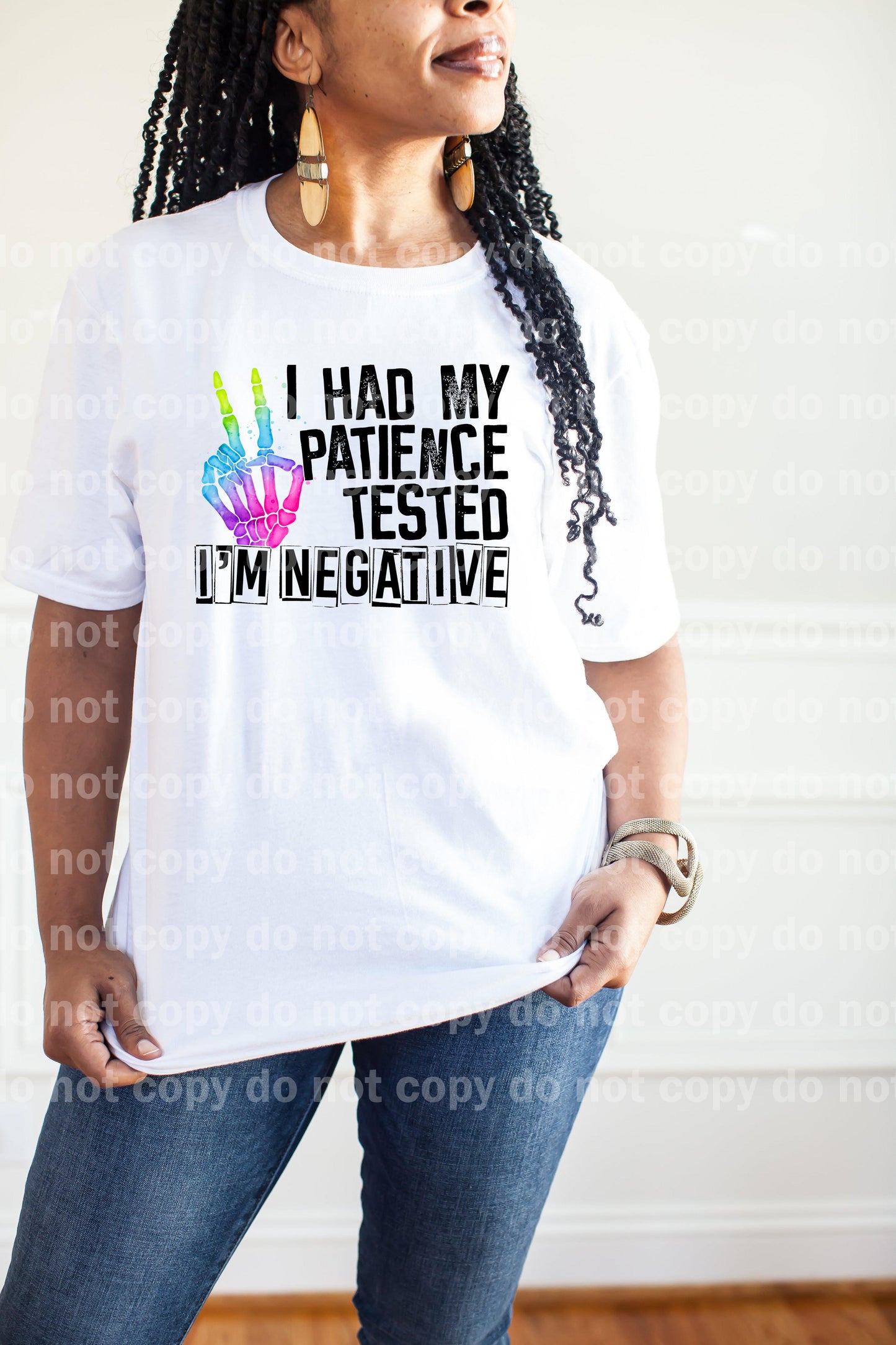 I Had My Patience Tested, I'm Negative Peace Sign Skellie Colorful Dream Print or Sublimation Print