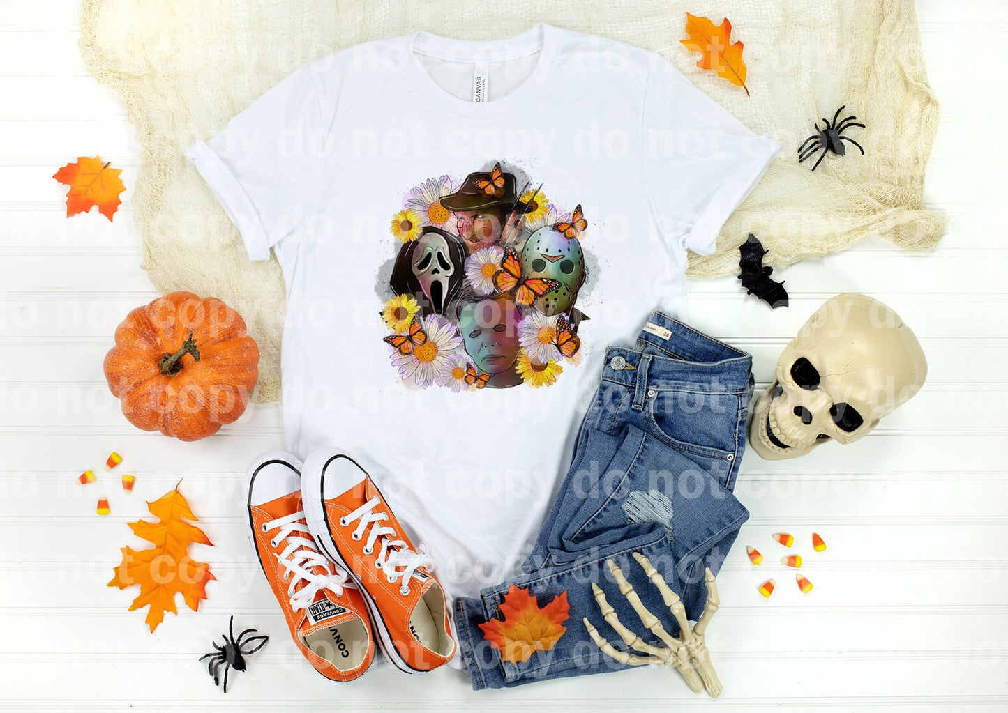 Estampado de ensueño floral de caras de Halloween o estampado por sublimación